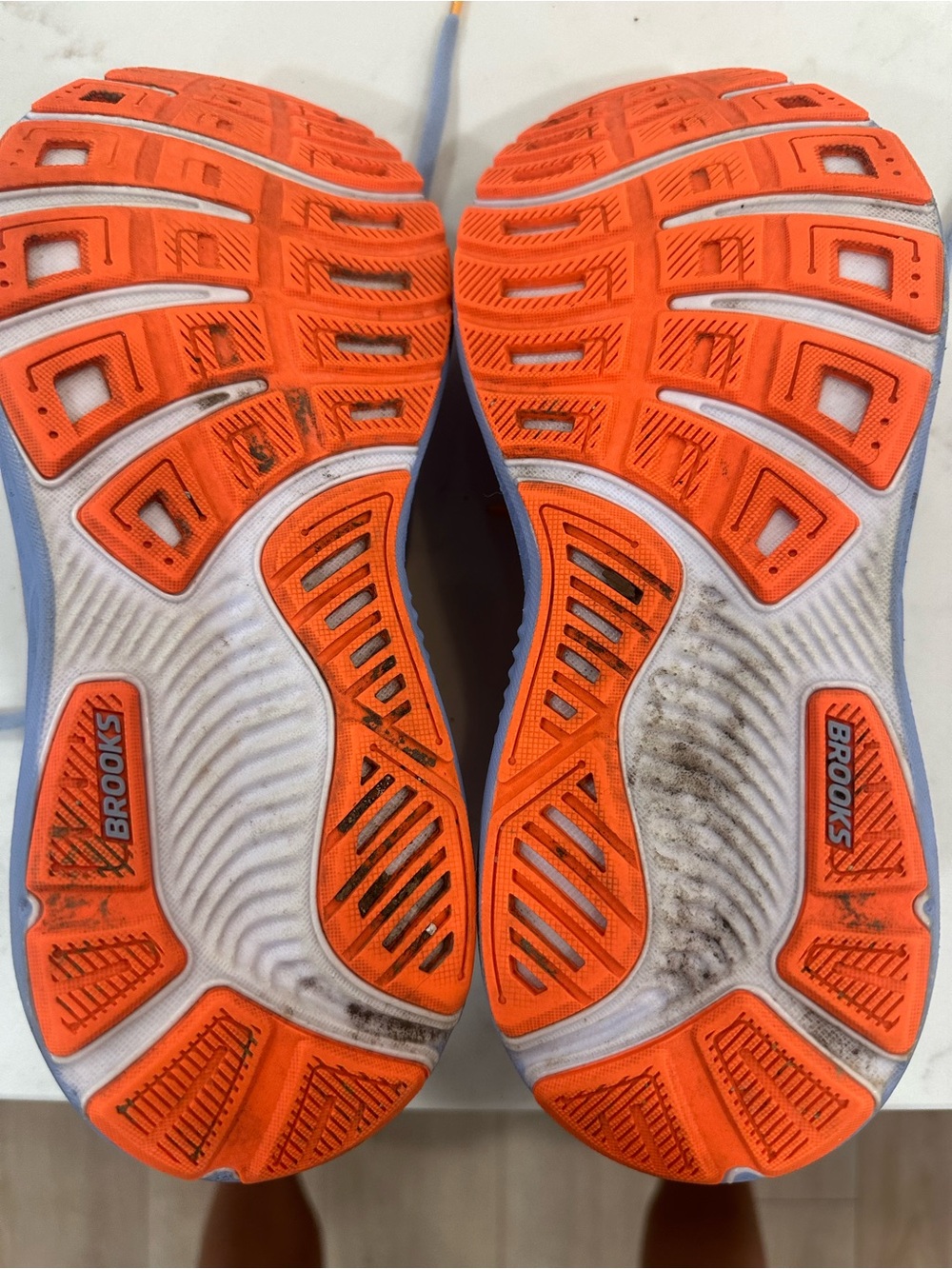 Women Brooks Ghost Light Blue Running Shoes with Orange Accents - Picture 5 of 6